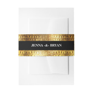 Designer Alligator Crocodile Skin Shiny Gold Black Invitation Belly Band
