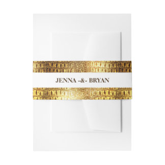 Designer Alligator Crocodile Skin Shiny Gold Brown Invitation Belly Band