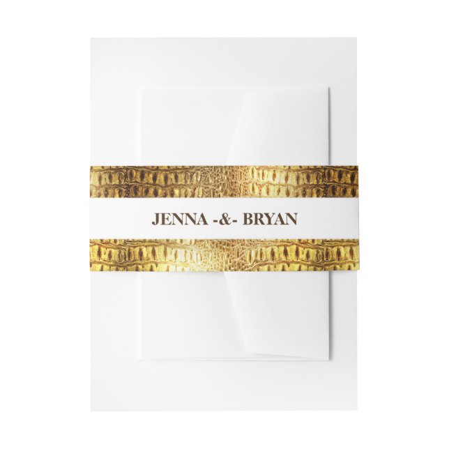 Designer Alligator Crocodile Skin Shiny Gold Brown Invitation Belly Band (Front Example)