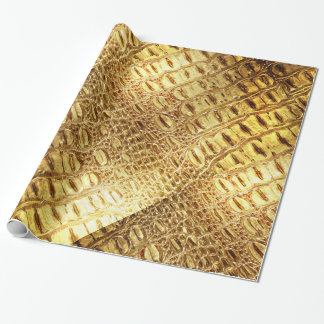 Designer Alligator Crocodile Skin Shiny Gold Brown Wrapping Paper