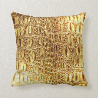Designer Alligator Crocodile Skin Shiny Gold Cushion