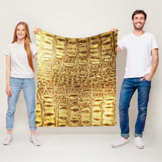 Designer Alligator Crocodile Skin Shiny Gold Fleece Blanket