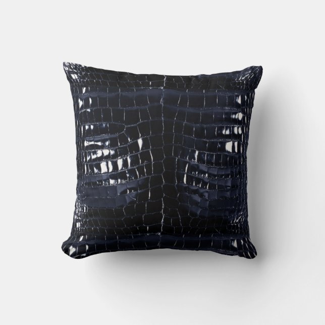 Designer Alligator Crocodile Skin Shiny Navy Blue Cushion (Front)