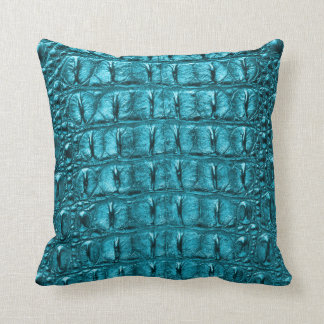 Designer Alligator Crocodile Skin Turquoise Blue Cushion