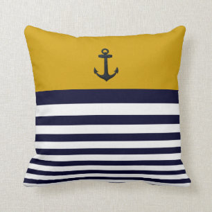 Designer Anchor Nautical Stripes Decorative Pillow