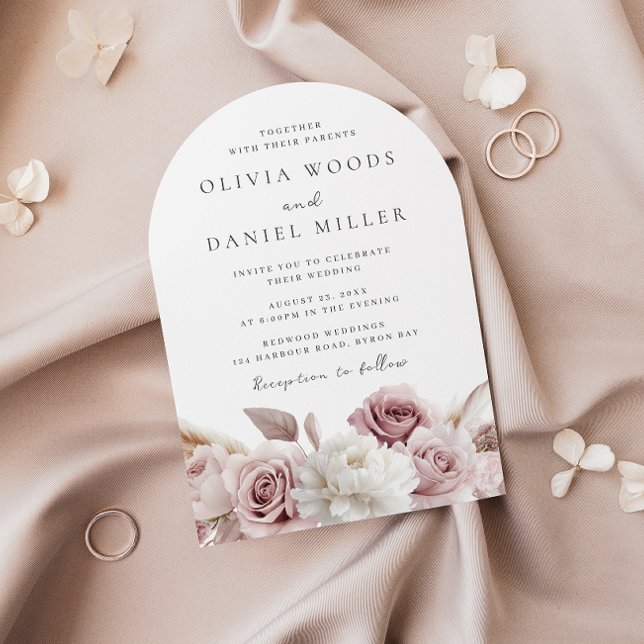 Designer Arch Blush Rose & White Floral Wedding Invitation (Creator Uploaded)