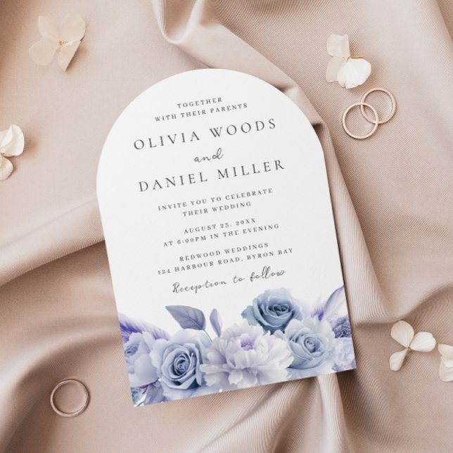 Designer Arch Dusty Blue Floral Wedding Invitation (Creator Uploaded)