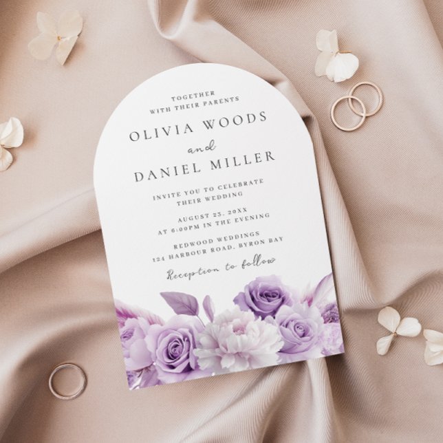 Designer Arch Purple Lavender Floral Wedding Invitation (Creator Uploaded)