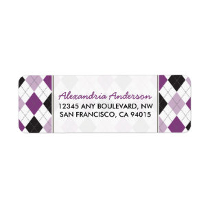 Designer Argyle Return Address Label (lilac/black)