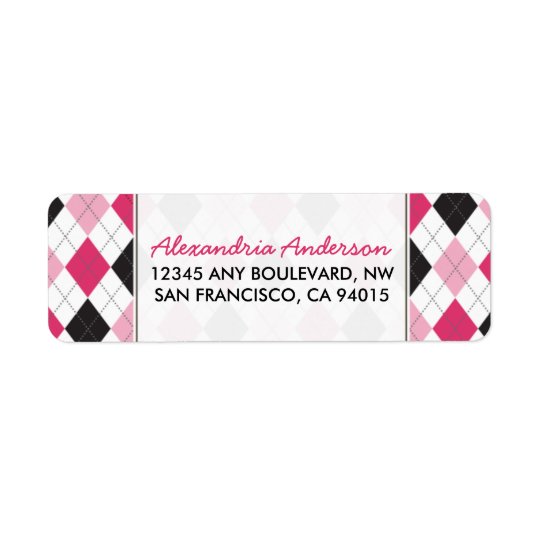 Designer Argyle Return Address Label (pink/black)