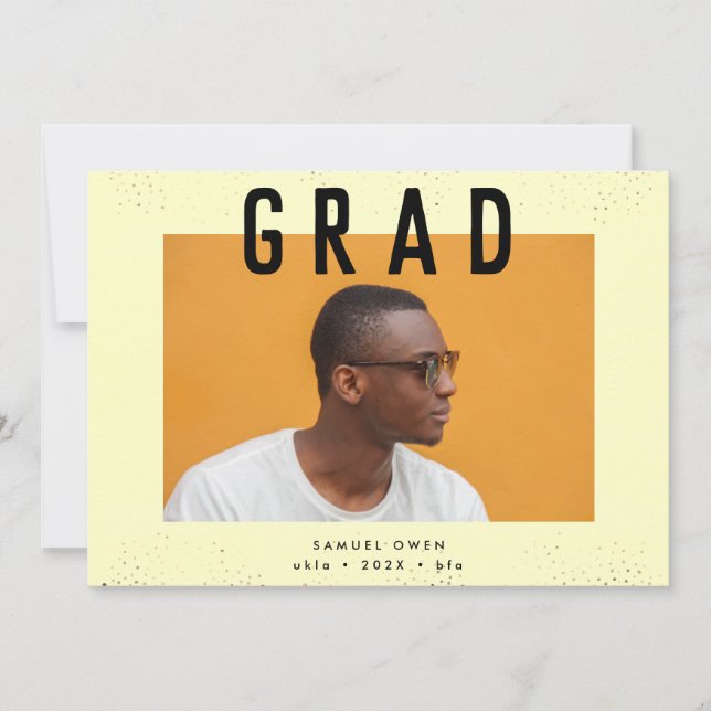 Designer Black Yellow Text Modern Two Photo Grad Announcement (Front)