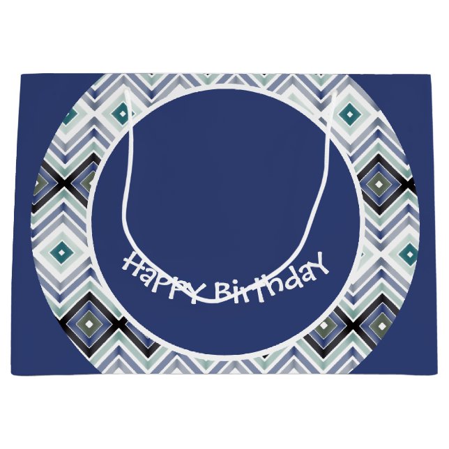 Designer Blue and Teal Happy Birthday Gift Bag (Front)