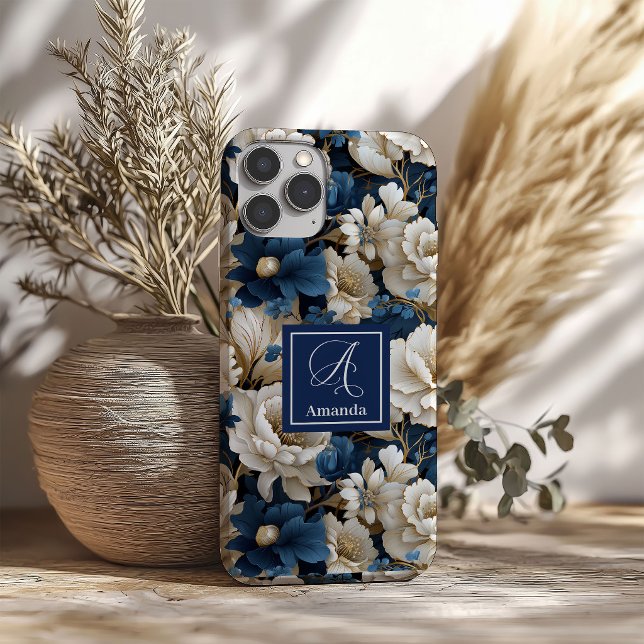 Designer Blue Flowers Chic iPhone Case Floral Cove (Designer Blue Flowers Chic iPhone Case Floral Cover)