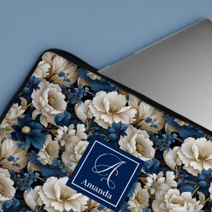 Designer Blue Flowers Chic Laptop Sleeve Case