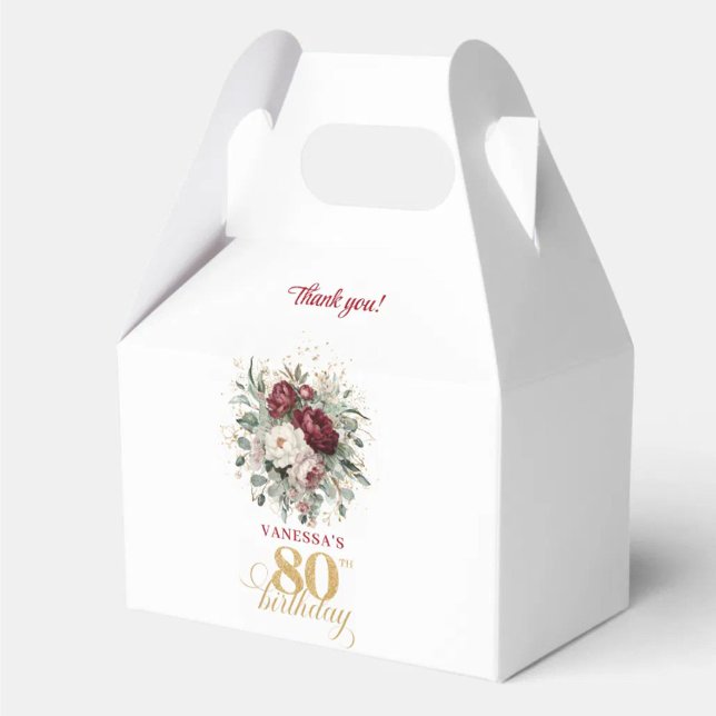 Designer Blush Burgundy 80th Birthday Favour Boxes (Designer Blush Burgundy 80th Birthday Favor Box)