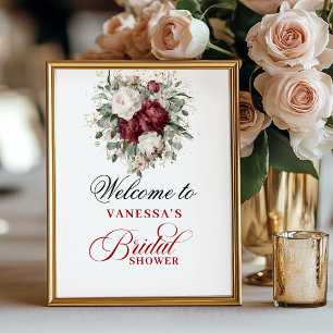 Designer Blush Burgundy Bridal Shower Welcome Sign
