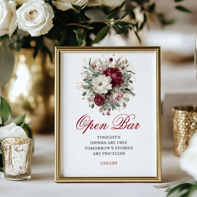 Designer Blush Burgundy Open Bar Tabletop Sign (Designer Blush Burgundy Open Bar Tabletop)