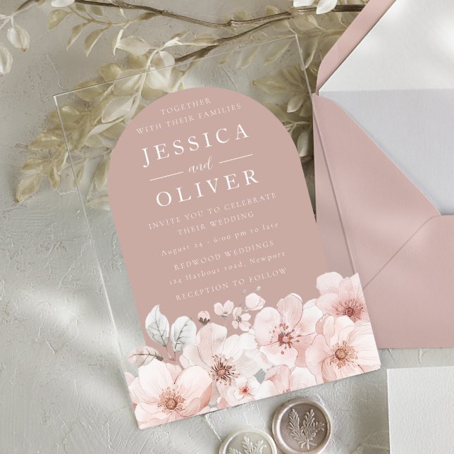 Designer Blush Floral Dusty Pink Arch Wedding Acrylic Invitations (Creator Uploaded)
