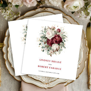 Designer Bohemian Burgundy Floral Greenery Gold   Napkin