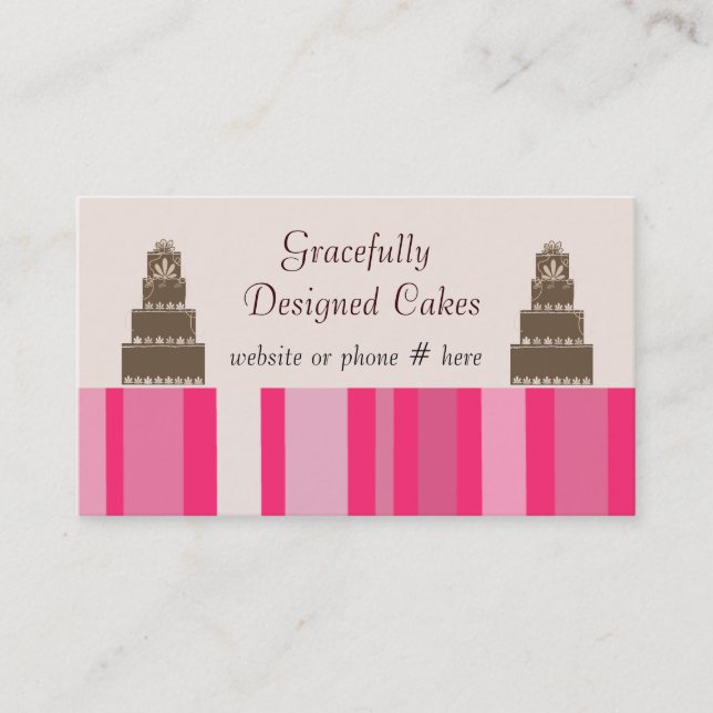 Designer Cakes and Pink Stripes Business Card (Front)