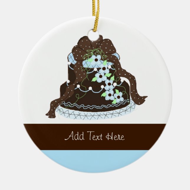 Designer Chocolate Wedding Cake Ceramic Tree Decoration (Front)