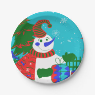 Designer Christmas Paper Party Plates - Snowman