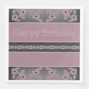 Designer Dark Grey And Plum Rose Napkin