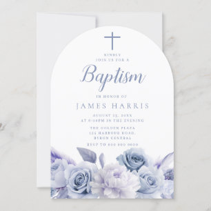 Designer Dusty Blue Floral Boy or Girl Baptism Invitation