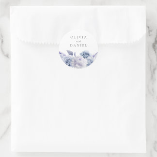 Designer Dusty Blue Floral Wedding Classic Round Sticker
