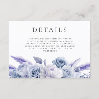 Designer Dusty Blue Floral Wedding Details Enclosure Card