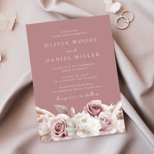 Designer Dusty Rose Blush Floral Wedding Invitation