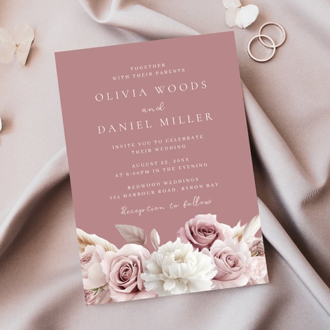 Designer Dusty Rose Blush Floral Wedding Invitation (Creator Uploaded)