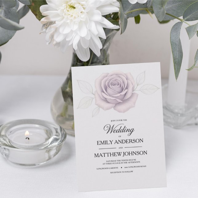 Designer Elegant Purple Rose Wedding Invitation (Creator Uploaded)