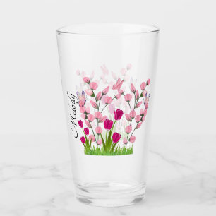 Designer Flowers & Butterflies Iced Glass Cup