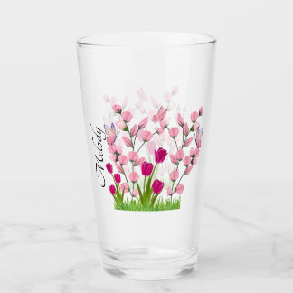 Designer Flowers & Butterflies Iced Glass Cup