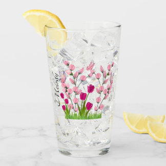 Designer Flowers & Butterflies Iced Glass Cup