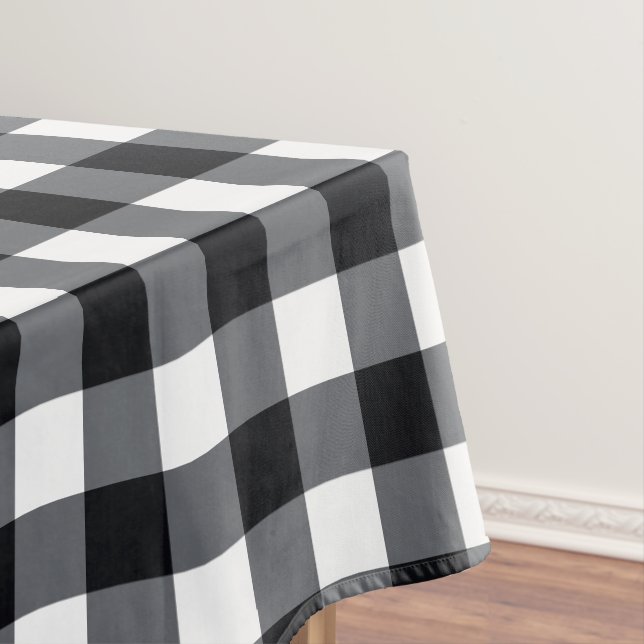 Designer gingham pattern black and white tablecloth (In Situ)