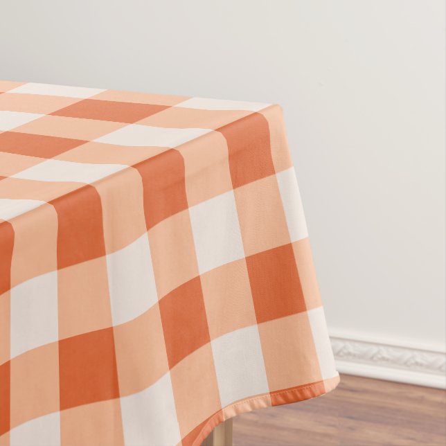 Designer gingham pattern orange tablecloth (In Situ)