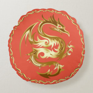 Designer Golden Dragon ClipArt Round Pillow