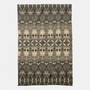 Designer grey brown and cream tea towel
