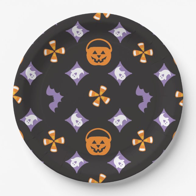 Designer Halloween, Multi Colour Icons  Paper Plate (Front)