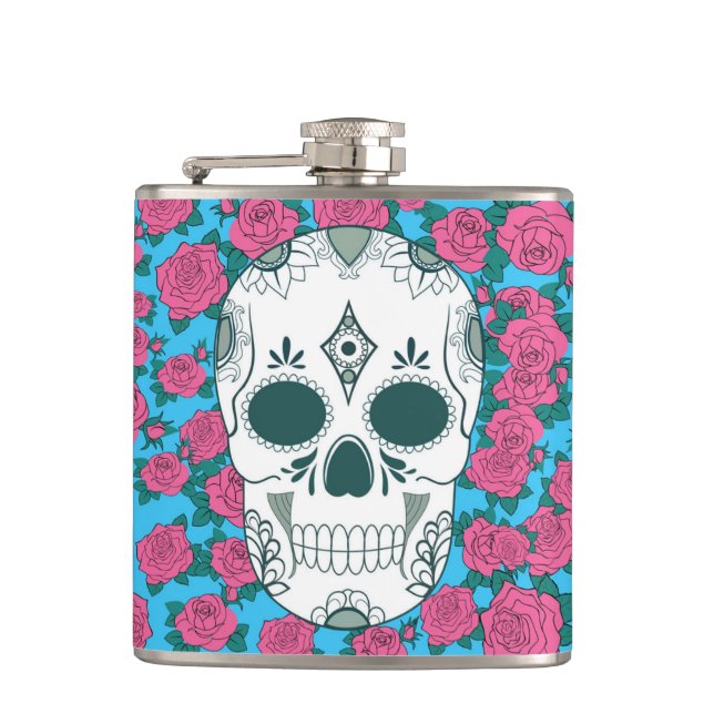 Designer Hip Flask 7 Oz - Nutcase - Skull'N'Roses (Front)