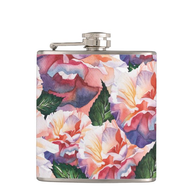 Designer Hip Flask- Pink Rose Flask (Front)