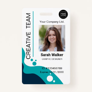 Designer ID Employee Photo Logo Name blue-turquois ID Badge