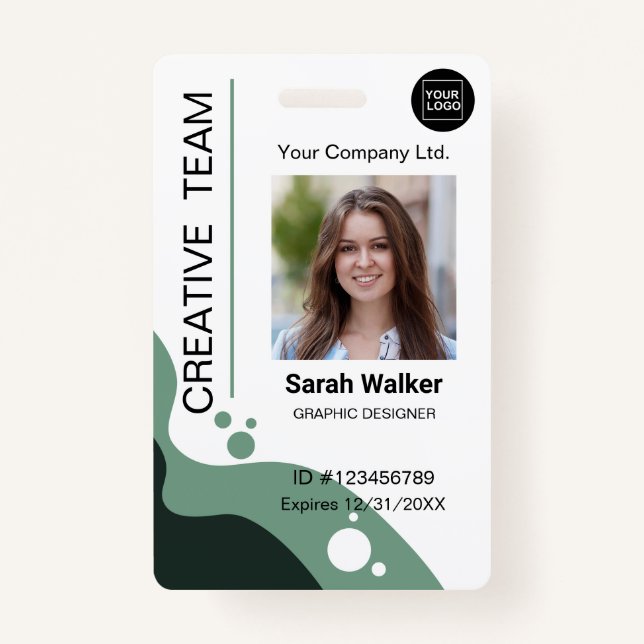 Designer ID Employee Photo Logo Name green ID Badge (Front)