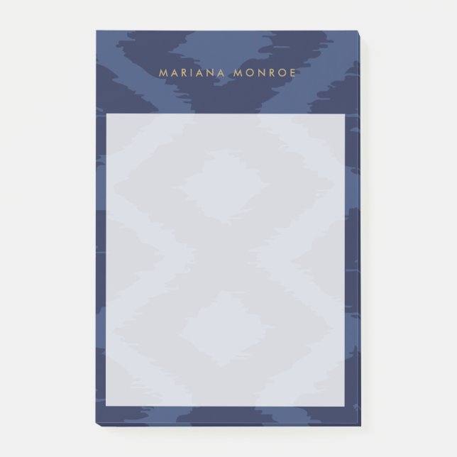 DESIGNER IKAT PATTERN in BLUE Personalised Post-it Notes (Front)