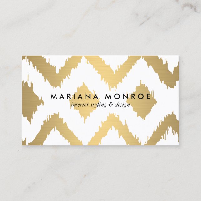 DESIGNER IKAT PATTERN in FAUX GOLD Business Card (Front)