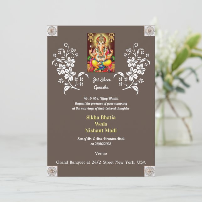 Designer Indian Ganesha Wedding Invitation (Standing Front)