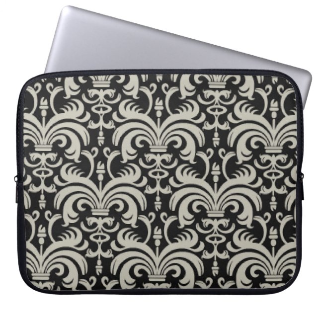Designer Laptop Sleeve:Black Damask Sleeve (Front)