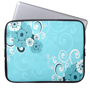 Designer Laptop Sleeve:Blue Swirls Floral Pattern Sleeve